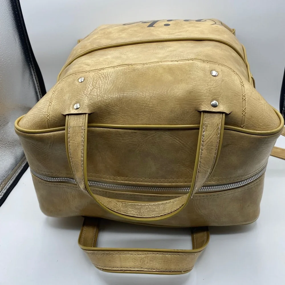Vintage Nike Large Duffel Bag Tan Faux Leather Retro Sport Travel PDX Collect Y2